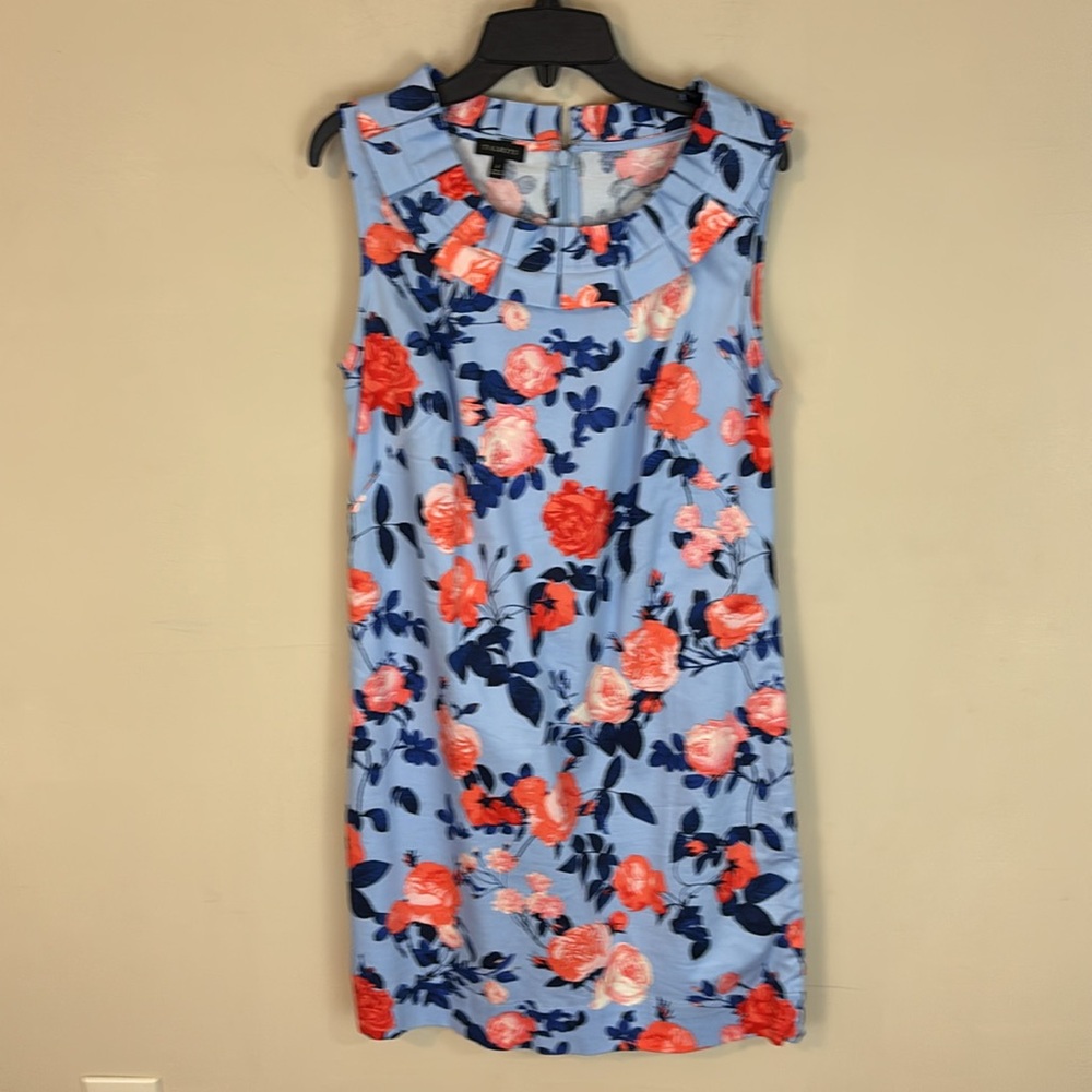 Talbots Blue Floral Sleeveless Cotton Sheath Dress Size 2